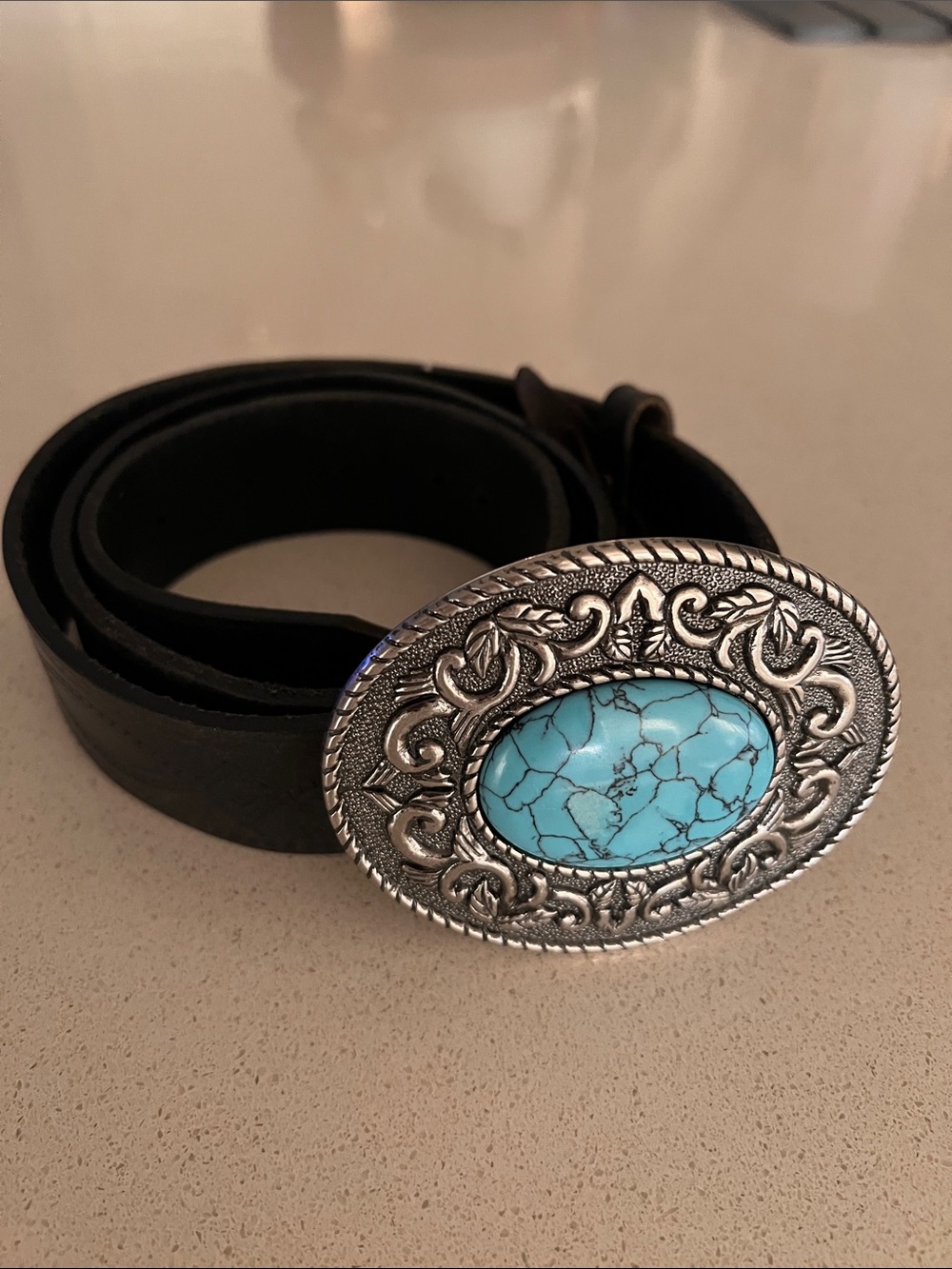 Aldo Western Leather Turquoise Buckle Brown Belt M